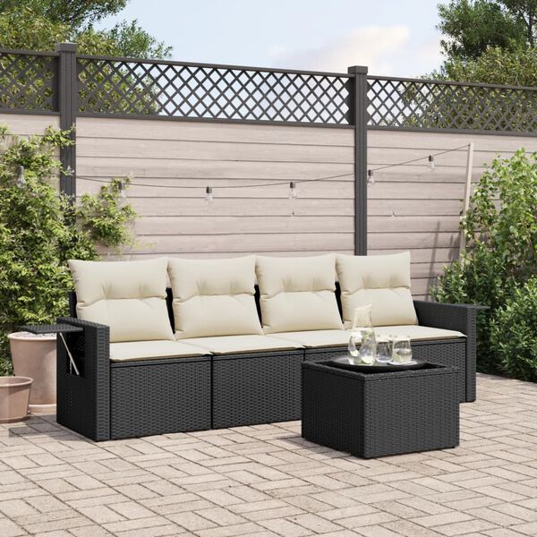 vidaXL 5 Piece Garden Sofa Set with Cushions Black Poly Rattan