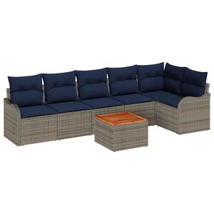 vidaXL Garden Sofa Set with Cushion 7 pcs Grey Poly Rattan