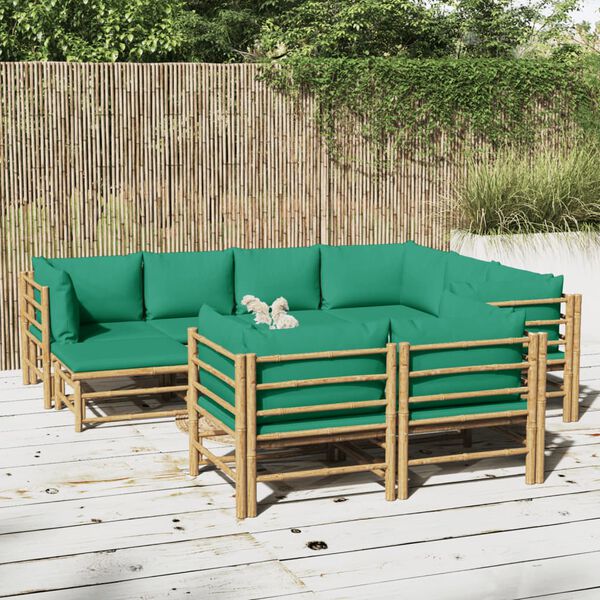 vidaXL 10 Piece Garden Lounge Set with Green Cushions Bamboo