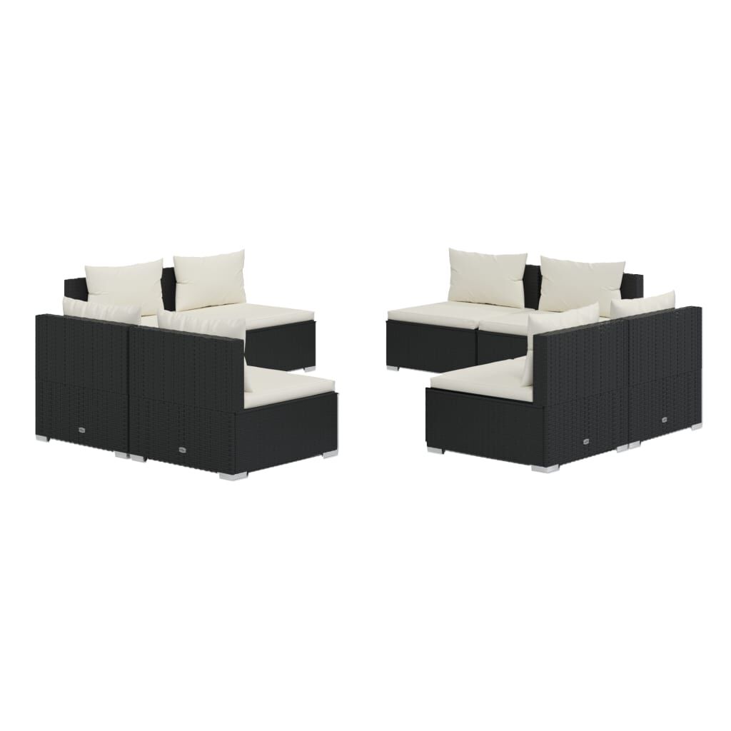 vidaXL 8 Piece Garden Lounge Set with Cushions Poly Rattan Black