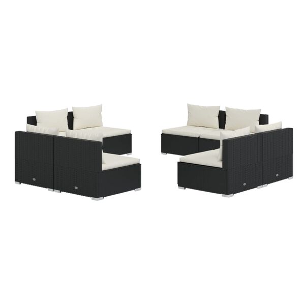 vidaXL 8 Piece Garden Lounge Set with Cushions Poly Rattan Black