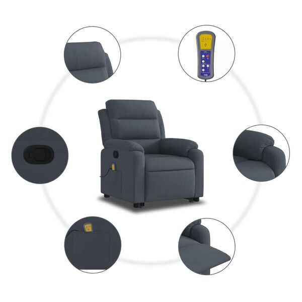 vidaXL Stand up Massage Recliner Chair Dark Grey Velvet