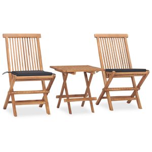 vidaXL 3 Piece Folding Outdoor Dining Set with Cushion Solid Wood Teak