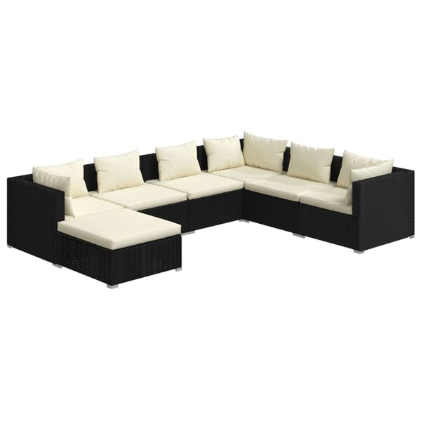 vidaXL 7 Piece Garden Lounge Set with Cushions Poly Rattan Black