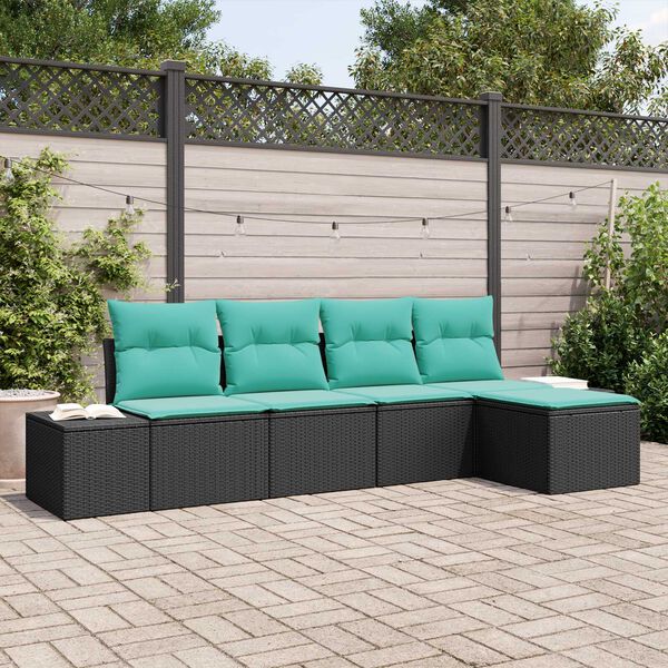 vidaXL 6 Piece Garden Sofa Set with Cushions Black Poly Rattan