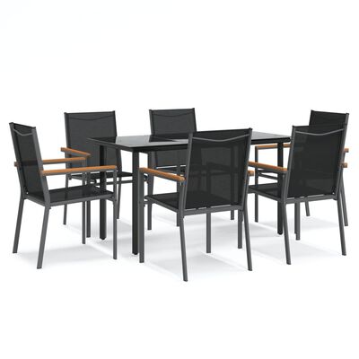 vidaXL 7 Piece Garden Dining Set Black Textilene and Steel