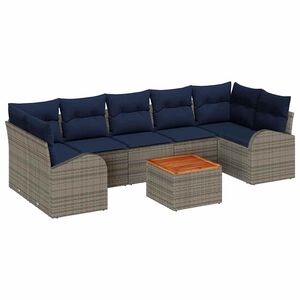 vidaXL Garden Sofa Set with Cushion 8 pcs Grey Poly Rattan