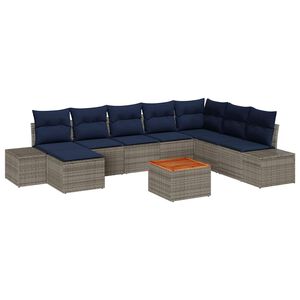 vidaXL Garden Sofa Set with Cushion 9 pcs Grey Poly Rattan