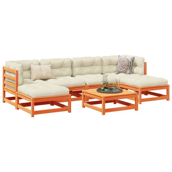 vidaXL 7 Piece Garden Sofa Set with Cushions Wax Brown Solid Wood Pine