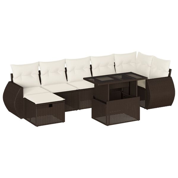 vidaXL 8 Piece Garden Sofa Set with Cushions Brown Poly Rattan