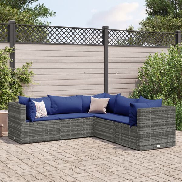 vidaXL 5 Piece Garden Lounge Set with Cushions Grey Poly Rattan