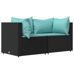 vidaXL Garden Corner Sofas with Cushions 2 pcs Black Poly Rattan