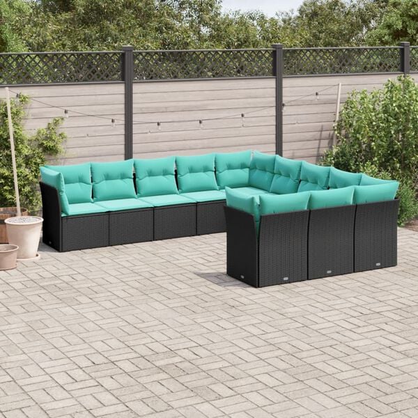 vidaXL 11 Piece Garden Sofa Set with Cushions Black Poly Rattan