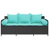 vidaXL Garden Sofa with Cushions 3-Seater Black Poly Rattan