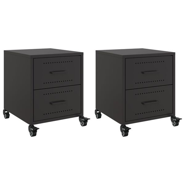 vidaXL Bedside Cabinets 2 pcs Black 36x39x43.5 cm Steel