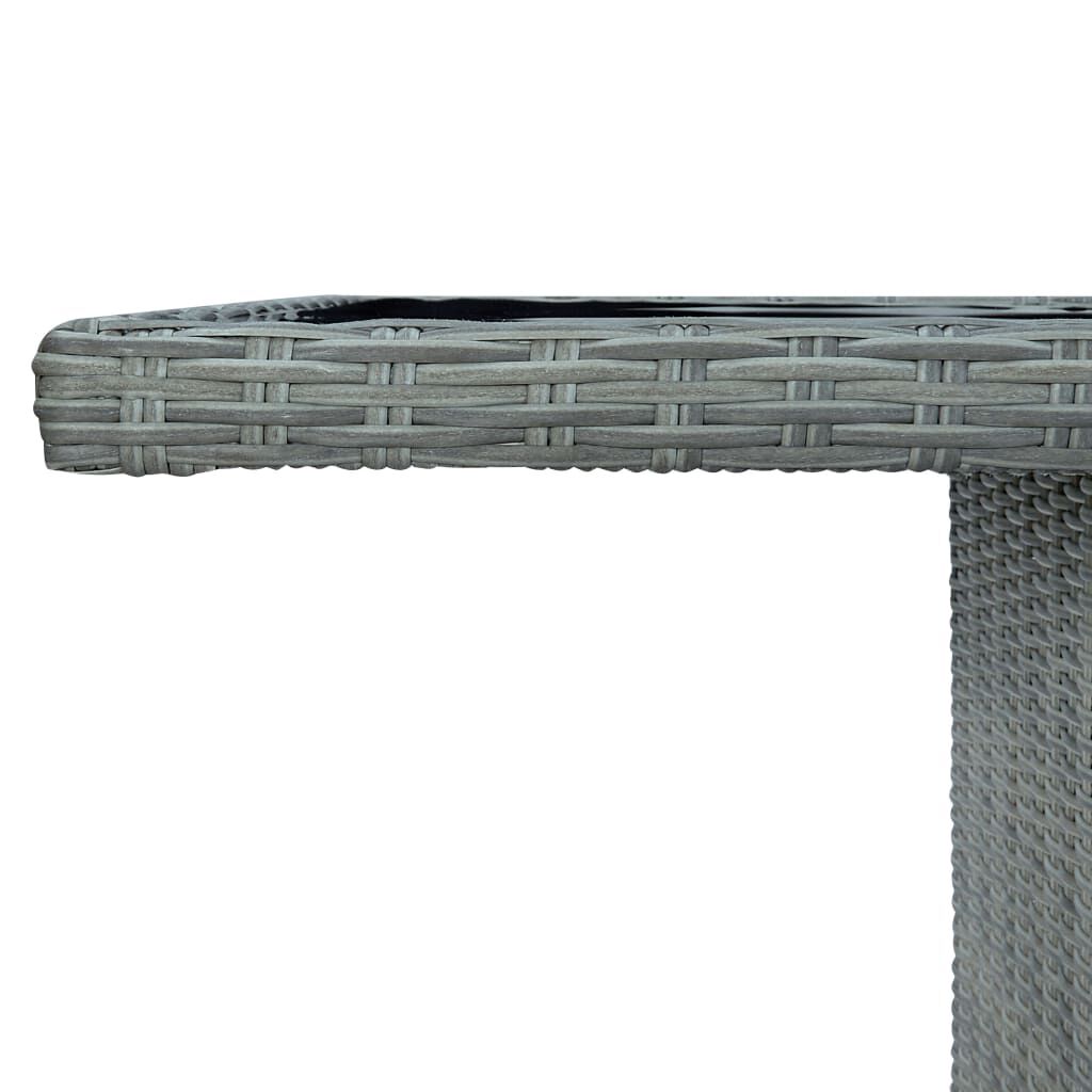 vidaXL Garden Table Light Grey Poly Rattan and Tempered Glass