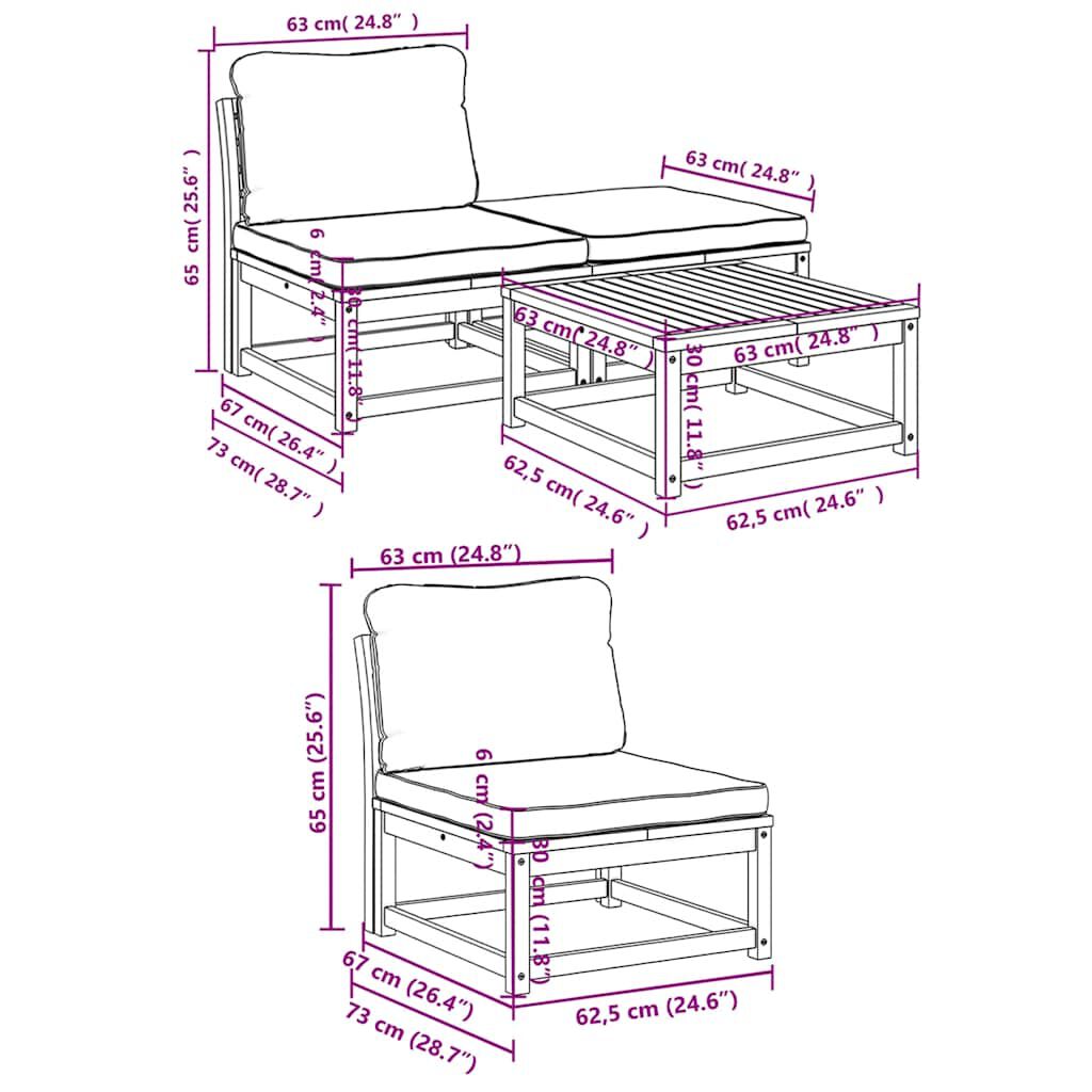 vidaXL 4 Piece Garden Lounge Set with Cushions Solid Wood Acacia