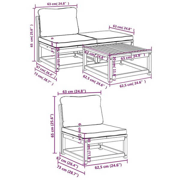 vidaXL 4 Piece Garden Lounge Set with Cushions Solid Wood Acacia