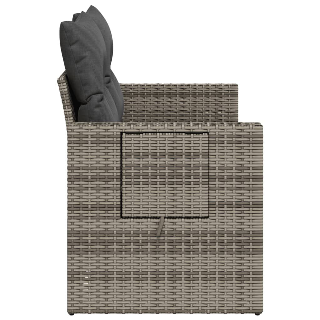 vidaXL Garden Sofa with Cushions 2-Seater Grey Poly Rattan