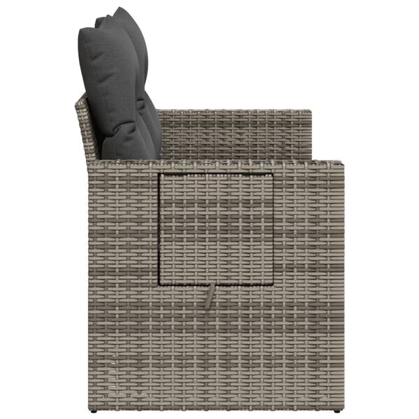 vidaXL Garden Sofa with Cushions 2-Seater Grey Poly Rattan