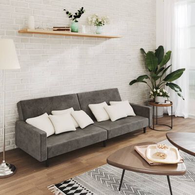 vidaXL 2-Seater Sofa Bed Dark Grey Velvet