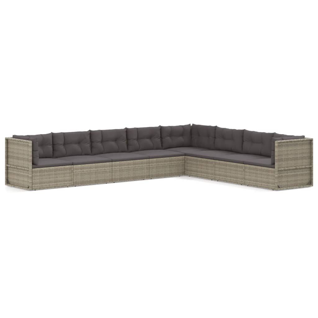 vidaXL 8 Piece Garden Lounge Set with Cushions Grey Poly Rattan