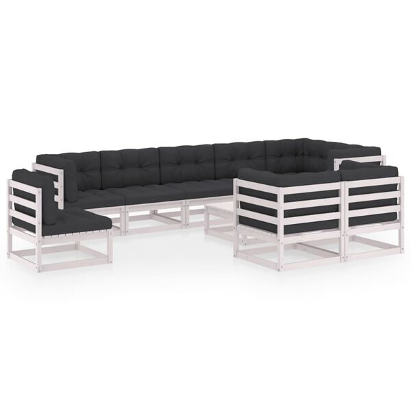 vidaXL 10 Piece Garden Lounge Set with Cushions Solid Pinewood