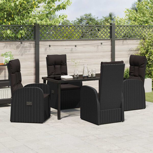 vidaXL Garden Dining Set with Cushion 5 pcs Black Poly Rattan