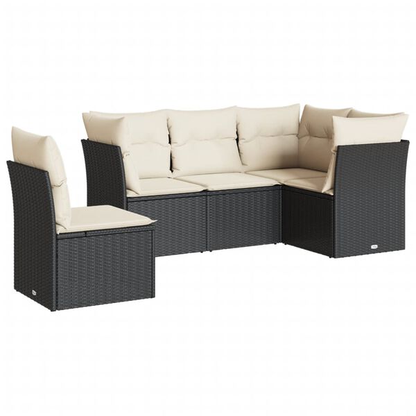 vidaXL 5 Piece Garden Sofa Set with Cushions Black Poly Rattan