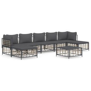 vidaXL 8 Piece Garden Lounge Set with Cushions Anthracite Poly Rattan