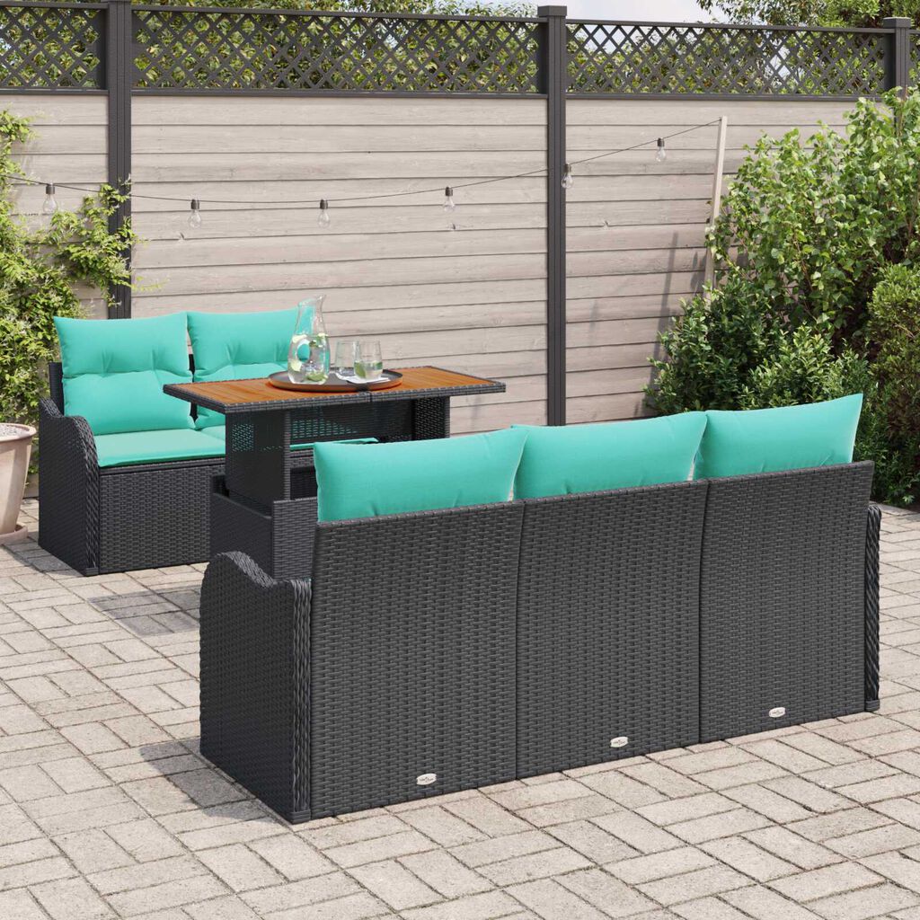 vidaXL 6 Piece Garden Sofa Set with Cushions Black Poly Rattan Acacia