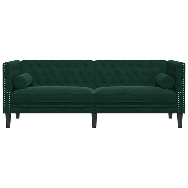 vidaXL Chesterfield Sofa with Bolsters 3-Seater Dark Green Velvet