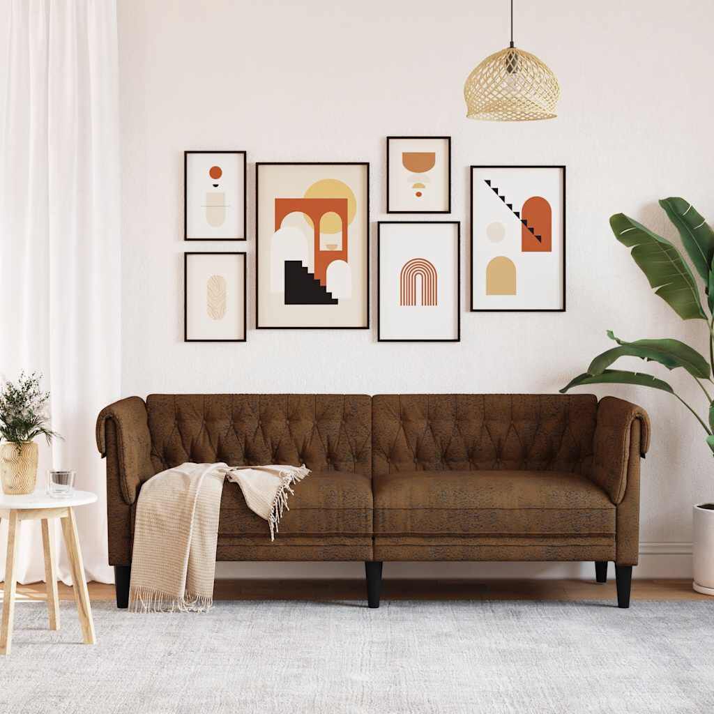vidaXL Chesterfield Sofa 3-Seater Brown Fabric
