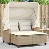 vidaXL Garden Sofa 2-Seater with Canopy and Stools Beige Poly Rattan