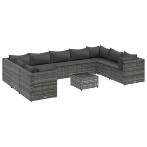 vidaXL 10 Piece Garden Lounge Set with Cushions Grey Poly Rattan