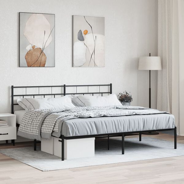 vidaXL Metal Bed Frame without Mattress with Headboard Black 193x203cm