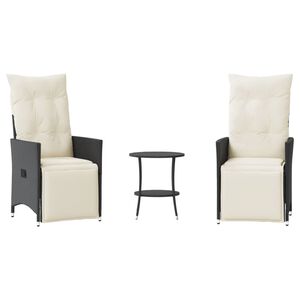 vidaXL 3 Piece Bistro Set with Cushions Black Poly Rattan