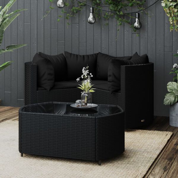 vidaXL 4 Piece Garden Lounge Set with Cushions Black Poly Rattan