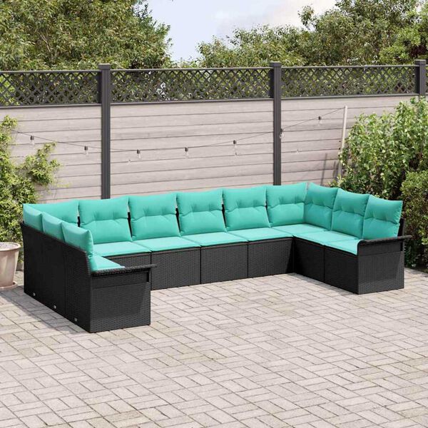 vidaXL Garden Sofa Set with Cushion 10 pcs Black Poly rattan