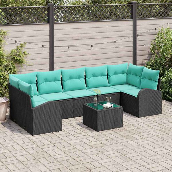 vidaXL Garden Sofa Set Black and Blue 55 x 55 x 37 cm Poly Rattan