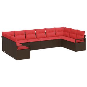 vidaXL Sofa Set with Cushion 10 pcs Brown Poly Rattan
