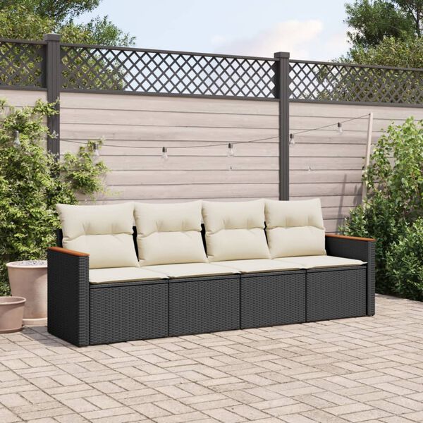 vidaXL 4 Piece Garden Sofa Set with Cushions Black Poly Rattan
