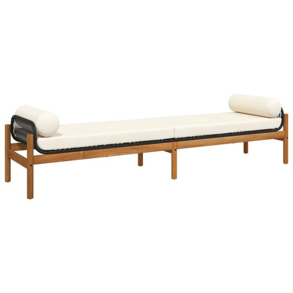 vidaXL Garden Bench with Cushion Black Poly Rattan Acacia