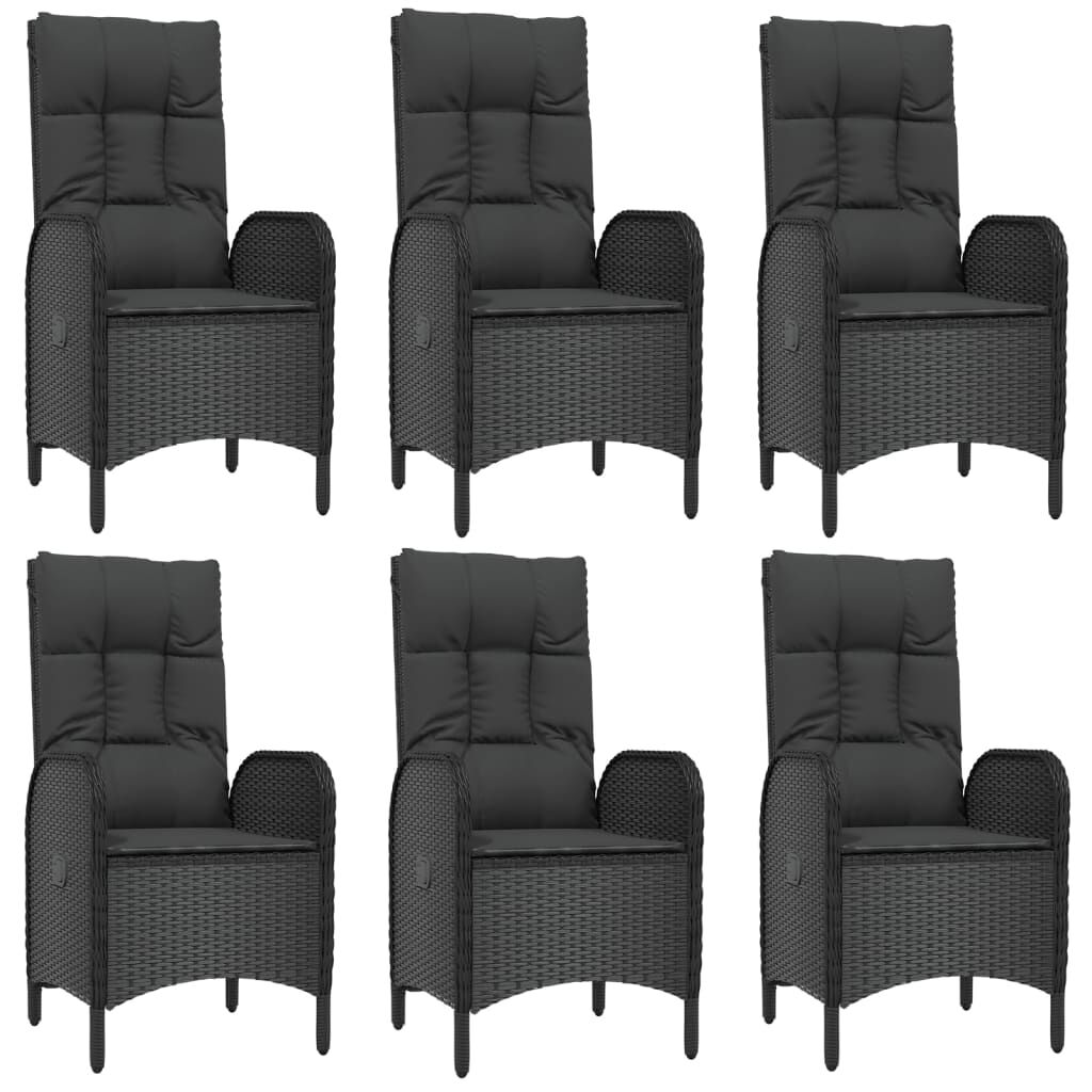 vidaXL 7 Piece Garden Dining Set with Cushions Black Poly Rattan