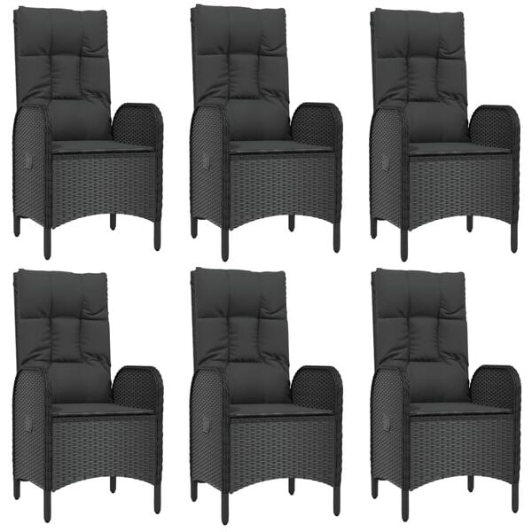 vidaXL 7 Piece Garden Dining Set with Cushions Black Poly Rattan