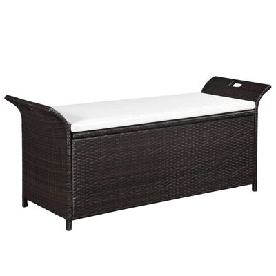 vidaXL Storage Bench with Cushion 138 cm Poly Rattan Brown