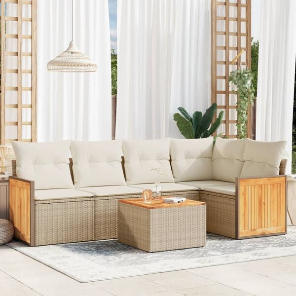 vidaXL 6 Piece Garden Sofa Set with Cushions Beige Poly Rattan