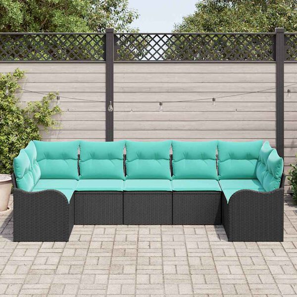 vidaXL Garden Sofa Set 7 pcs Black and turquoise Poly rattan