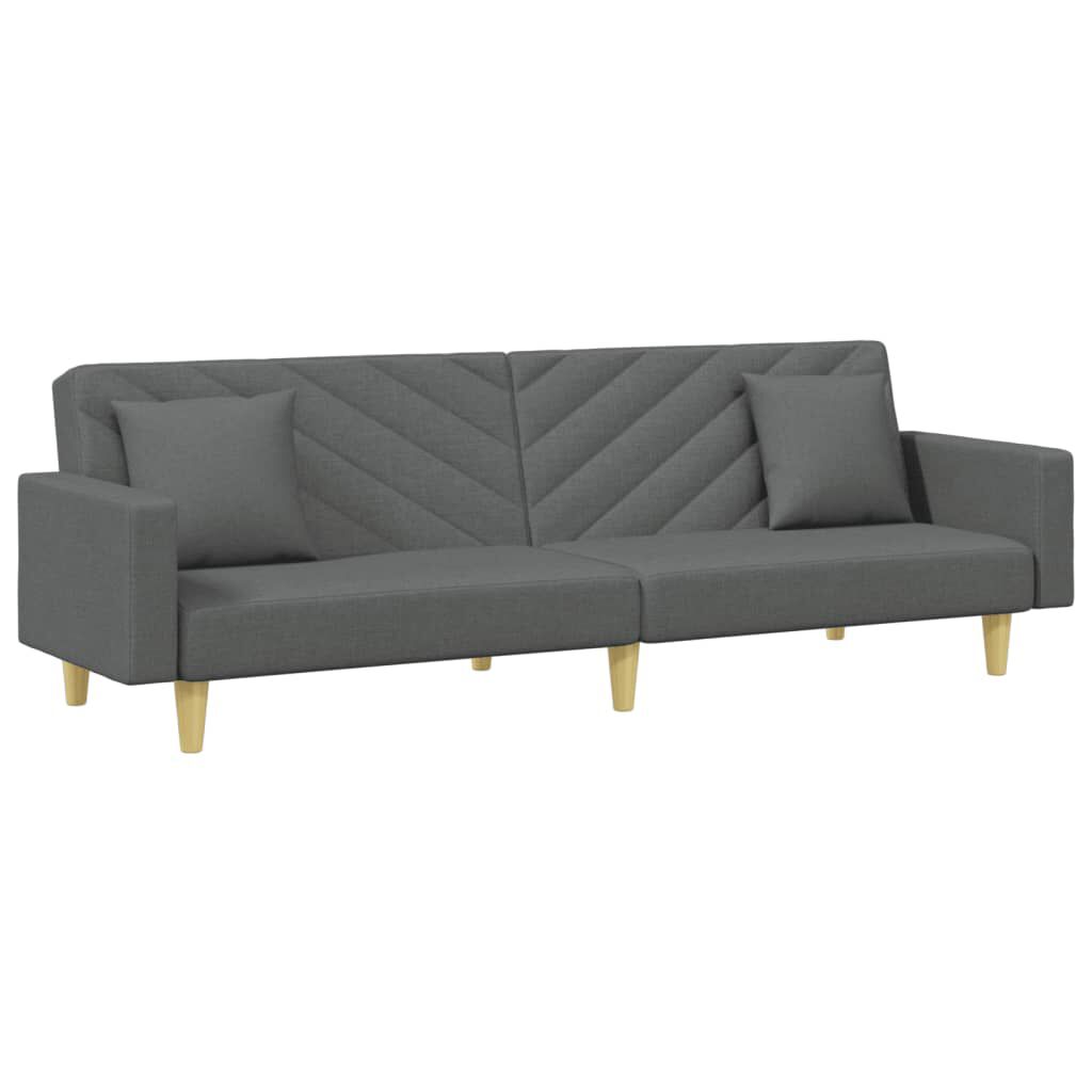 vidaXL 2-Seater Sofa Bed with Pillows and Footstool Dark Grey Fabric