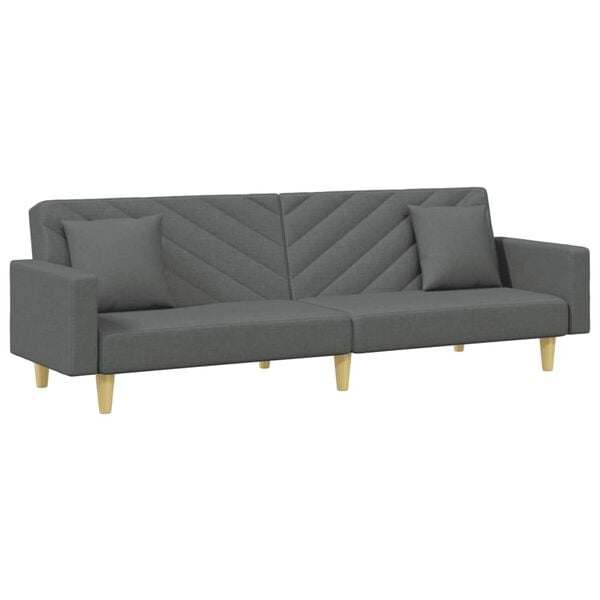 vidaXL 2-Seater Sofa Bed with Pillows and Footstool Dark Grey Fabric